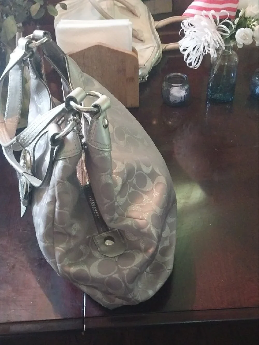 Coach Designer-Style Taupe Signature Pattern Shoulder Bag with Matching Wallet